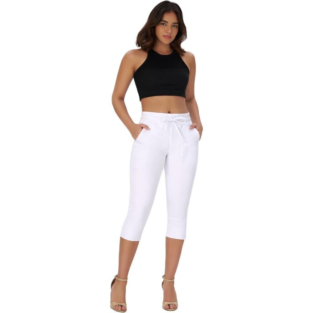 Women's Stretchy High Waisted Capri Jeans with Drawstring Size Large - Picture 7 of 8